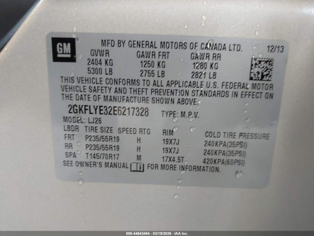 Aukcja sprzedaży 2014 Gmc Terrain Slt-2, vin: 2GKFLYE32E6217328, numer aukcji: 44643464