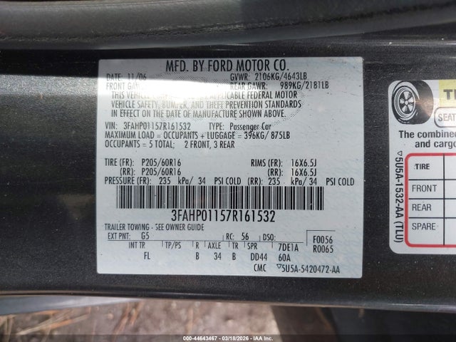 2007 FORD FUSION 3FAHP01157R161532 Photo 8