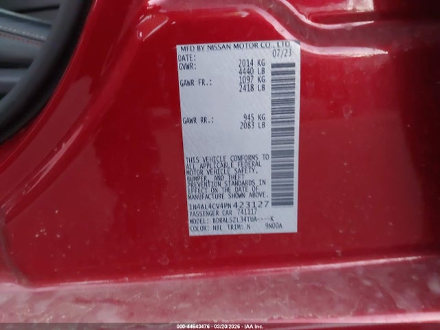 1N4AL4CV4PN423127 Nissan Altima Sr Vc-turbo Fwd