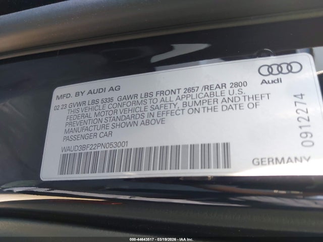 2023 Audi A6 Premium 45 Tfsi Quattro S Tronic მანქანა იყიდება აუქციონზე, vin: WAUD3BF22PN053001, აუქციონის ნომერი: 44643517