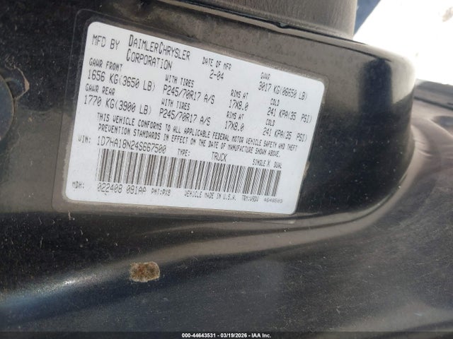 Продаж на аукціоні авто 2004 Dodge Ram 1500 Slt/laramie, vin: 1D7HA18N24S667500, номер лоту: 44643531