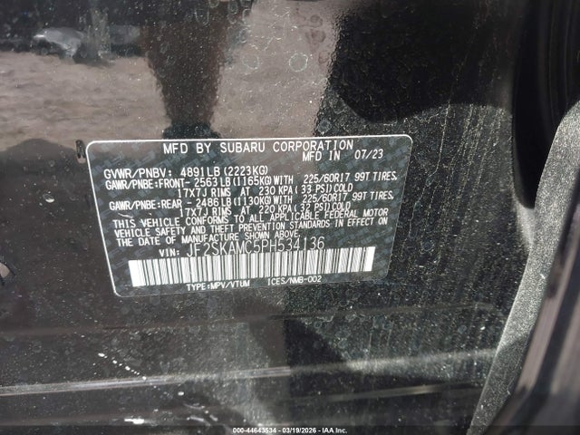 44643534 :رقم المزاد ، JF2SKAMC5PH534136 vin ، 2023 Subaru Forester Wilderness مزاد بيع
