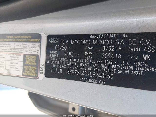 KIA Forte Lxs 2020 3KPF24AD2LE248159 Image 9