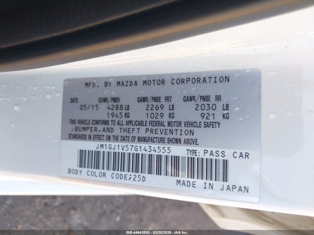 Aukcja sprzedaży 2016 Mazda Mazda6 I Touring, vin: JM1GJ1V57G1434555, numer aukcji: 44643555