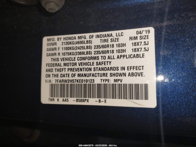 Aukcja sprzedaży 2019 Honda Cr-v Ex, vin: 7FARW2H57KE019123, numer aukcji: 44643579