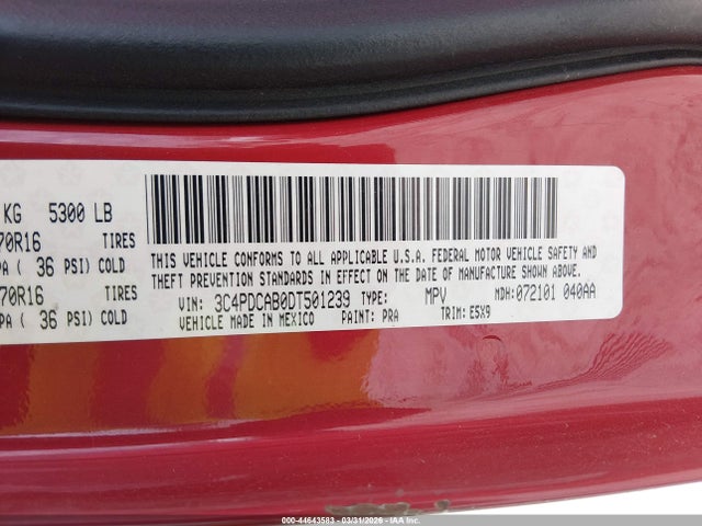 Aukcja sprzedaży 2013 Dodge Journey American Value Pkg, vin: 3C4PDCAB0DT501239, numer aukcji: 44643583
