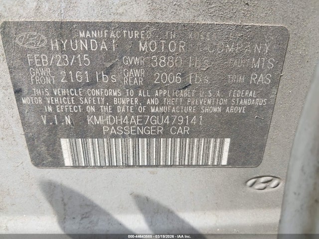 KMHDH4AE7GU479141 Hyundai ELANTRA SE