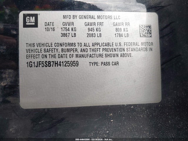Aukcja sprzedaży 2017 Chevrolet Sonic Premier Auto, vin: 1G1JF5SB7H4125959, numer aukcji: 44643595