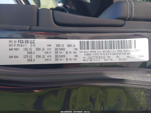 Aukcja sprzedaży 2015 Jeep Grand Cherokee Overland, vin: 1C4RJFCT2FC815143, numer aukcji: 44643616