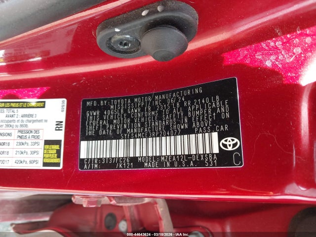 Продажа на аукционе авто 2024 Toyota Corolla Se, vin: 5YFS4MCE3RP204077, номер лота: 44643624