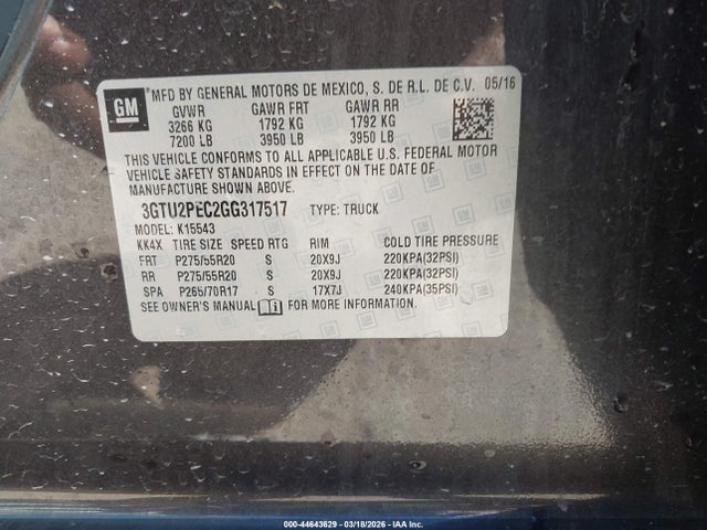 Aukcja sprzedaży 2016 Gmc Sierra 1500 Denali, vin: 3GTU2PEC2GG317517, numer aukcji: 44643629