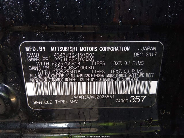 Продаж на аукціоні авто 2018 Mitsubishi Outlander Sport 2.4 Se, vin: JA4AR3AW4JZ035551, номер лоту: 44643632