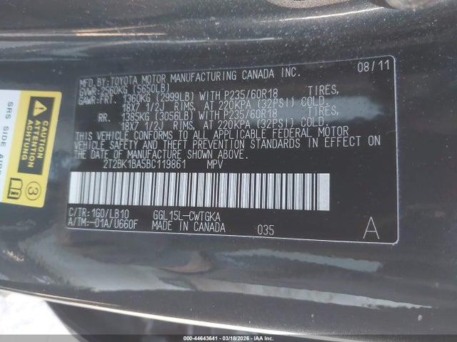 2011 Lexus Rx 350 მანქანა იყიდება აუქციონზე, vin: 2T2BK1BA5BC119861, აუქციონის ნომერი: 44643641