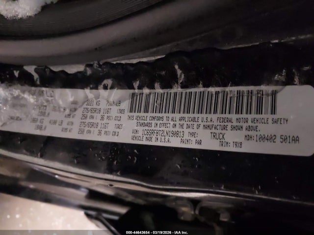 44643654 :رقم المزاد ، 1C6SRFBT2LN190813 vin ، 2020 Ram 1500 Big Horn  4x4 6'4 Box مزاد بيع