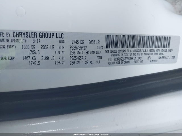 2C4RDGCG8FR536612 Dodge Grand Caravan Sxt