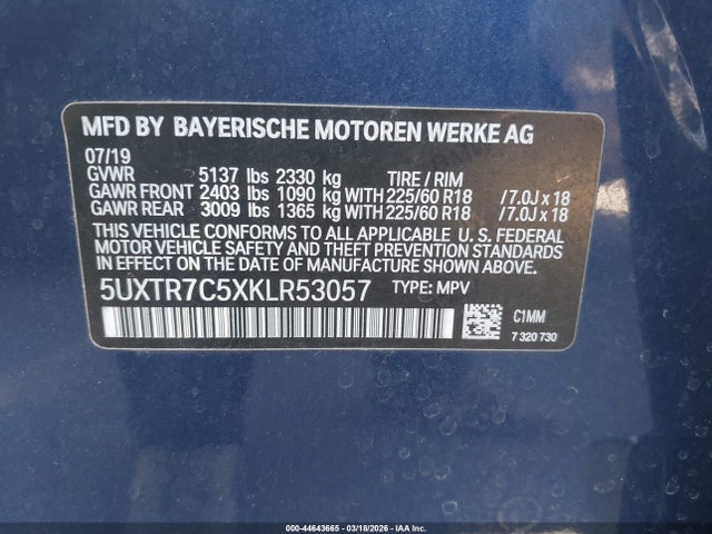 5UXTR7C5XKLR53057 BMW X3 Sdrive30i