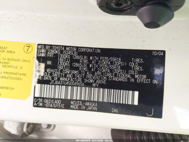 44643679 :رقم المزاد ، JTJGA31U450049656 vin ، 2005 Lexus Rx 330 مزاد بيع