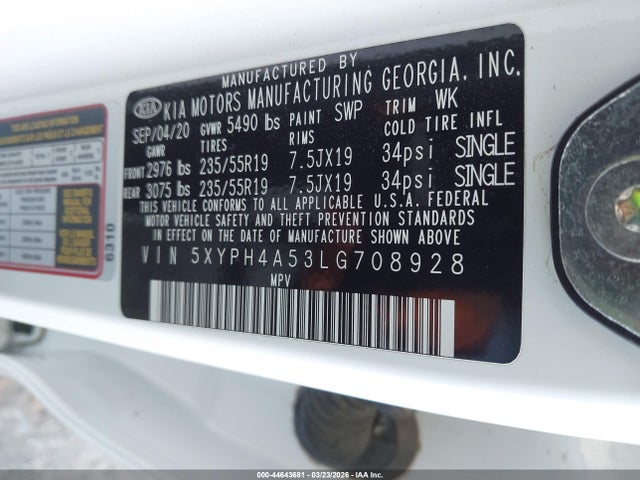 5XYPH4A53LG708928 KIA Sorento 3.3l Ex