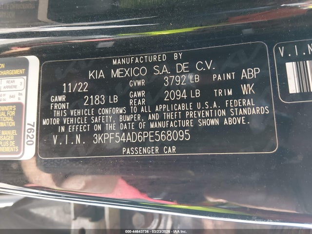 Продаж на аукціоні авто 2023 Kia Forte Gt-line, vin: 3KPF54AD6PE568095, номер лоту: 44643736