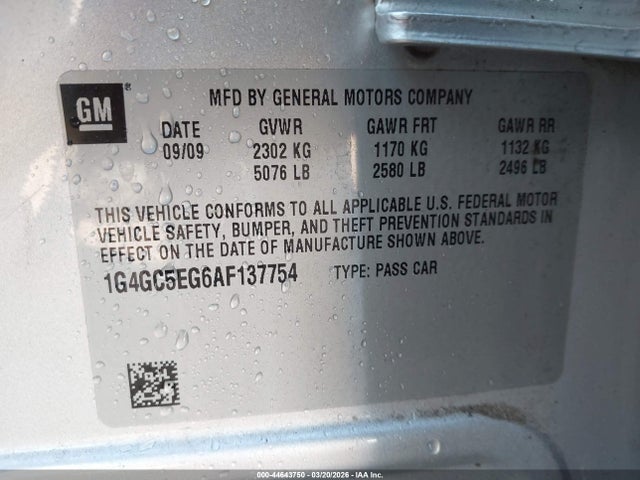 Продажа на аукционе авто 2010 Buick Lacrosse Cxl, vin: 1G4GC5EG6AF137754, номер лота: 44643750