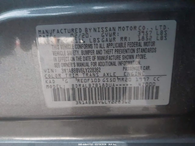 Aukcja sprzedaży 2020 Nissan Sentra S Xtronic Cvt, vin: 3N1AB8BV6LY228362, numer aukcji: 44643753