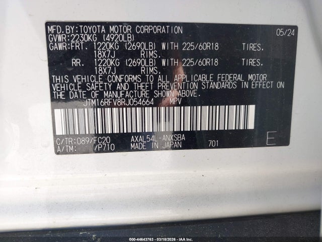 Продажа на аукционе авто 2024 Toyota Rav4 Hybrid Se, vin: JTM16RFV8RJ054664, номер лота: 44643763