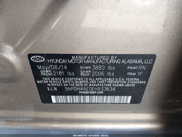 Hyundai ELANTRA SE 2014 5NPDH4AE0EH533634 Image 9