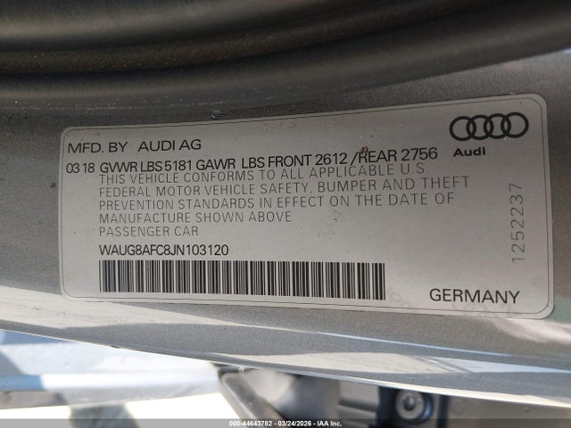 2018 Audi A6 2.0t Premium მანქანა იყიდება აუქციონზე, vin: WAUG8AFC8JN103120, აუქციონის ნომერი: 44643782
