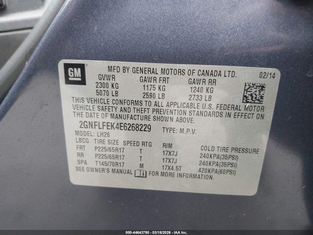 Chevrolet EQUINOX 1LT 2014 2GNFLFEK4E6268229 Image 9