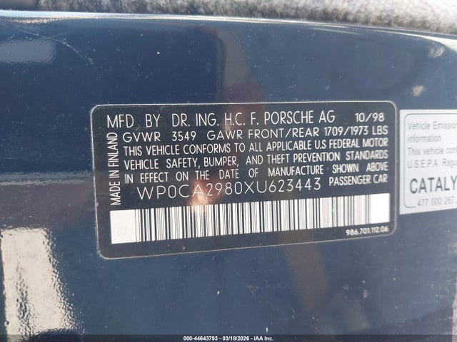1999 PORSCHE BOXSTER WP0CA2980XU623443 Photo 8