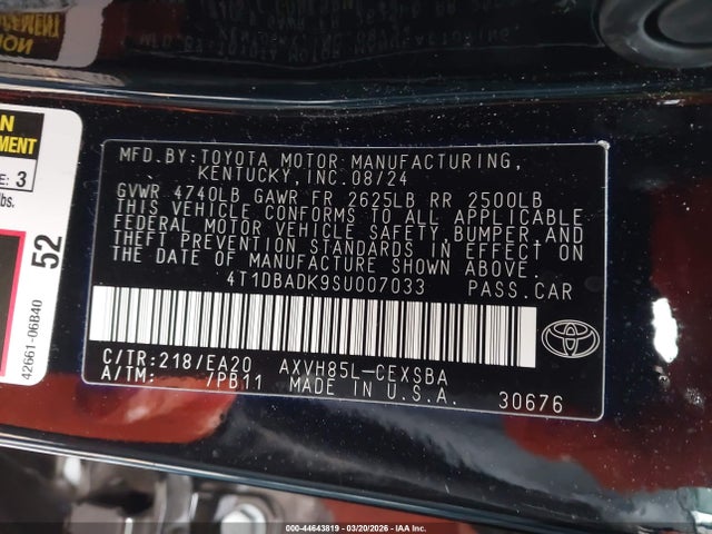 Aukcja sprzedaży 2025 Toyota Camry Se, vin: 4T1DBADK9SU007033, numer aukcji: 44643819