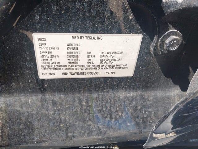 Продаж на аукціоні авто 2023 Tesla Model Y Awd/long Range Dual Motor All-wheel Drive, vin: 7SAYGAEE6PF909903, номер лоту: 44643840