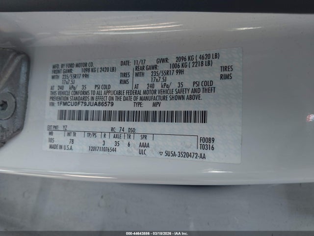 Ford ESCAPE S 2018 1FMCU0F79JUA86579 Image 9