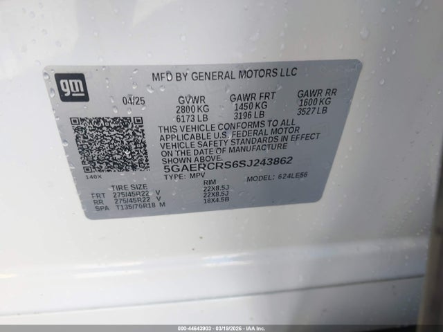44643903 :رقم المزاد ، 5GAERCRS6SJ243862 vin ، 2025 Buick Enclave Avenir Fwd مزاد بيع