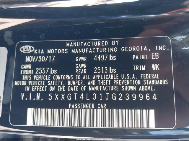 5XXGT4L31JG239964 KIA Optima S