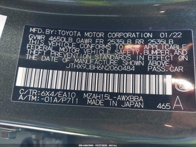 Lexus UX 250H 2022 JTHX9JBH6N2060484 Image 9