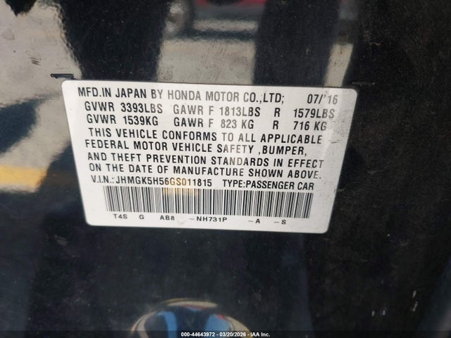 JHMGK5H56GS011815 Honda FIT LX