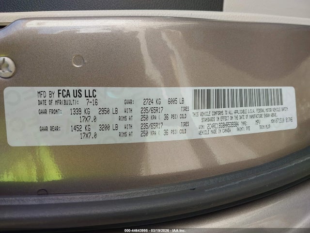Aukcja sprzedaży 2017 Chrysler Pacifica Touring-l, vin: 2C4RC1BG8HR539384, numer aukcji: 44643995