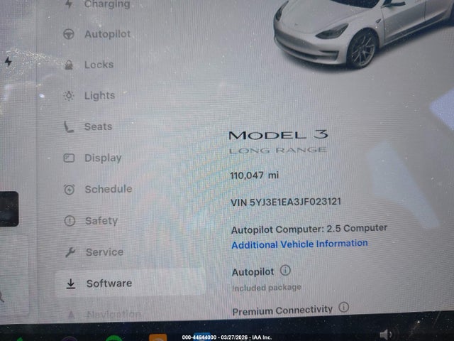 44644000 :رقم المزاد ، 5YJ3E1EA3JF023121 vin ، 2018 Tesla Model 3 Long Range/mid Range مزاد بيع