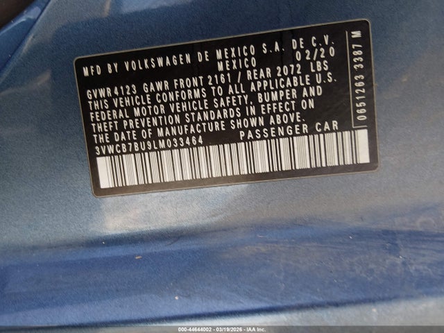 Продаж на аукціоні авто 2020 Volkswagen Jetta 1.4t R-line/1.4t S/1.4t Se, vin: 3VWCB7BU9LM033464, номер лоту: 44644002