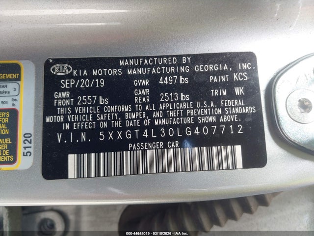44644019 :رقم المزاد ، 5XXGT4L30LG407712 vin ، 2020 Kia Optima Lx مزاد بيع