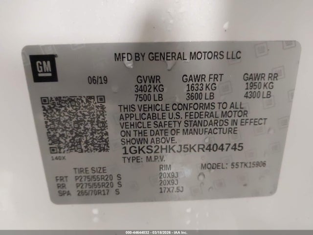 Продаж на аукціоні авто 2019 Gmc Yukon Xl Denali, vin: 1GKS2HKJ5KR404745, номер лоту: 44644032