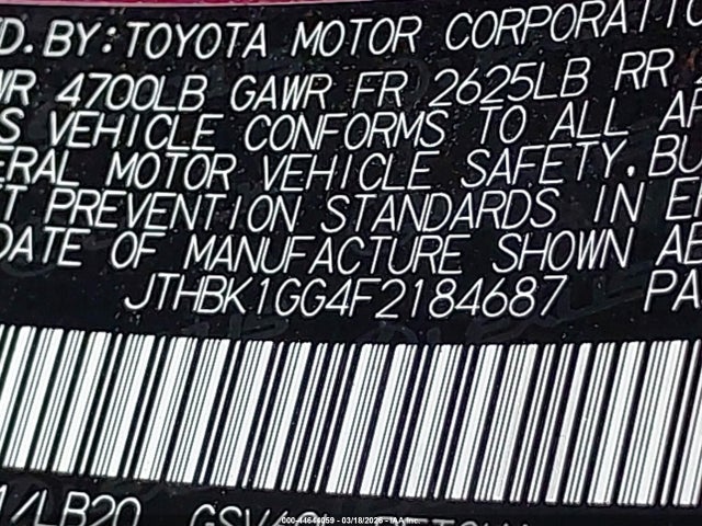 2015 Lexus Es 350 მანქანა იყიდება აუქციონზე, vin: JTHBK1GG4F2184687, აუქციონის ნომერი: 44644059