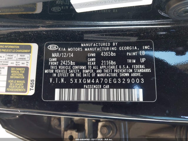 KIA Optima Lx 2014 5XXGM4A70EG329003 Image 9