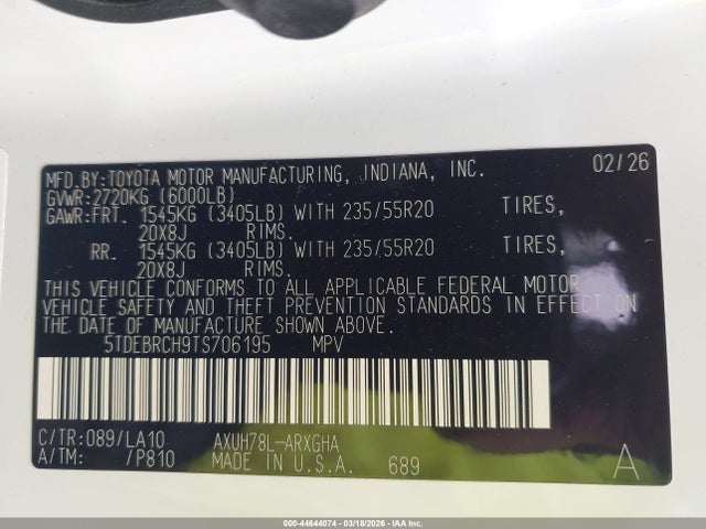 Toyota Highlander Hybrid Platinum 2026 5TDEBRCH9TS706195 Image 9