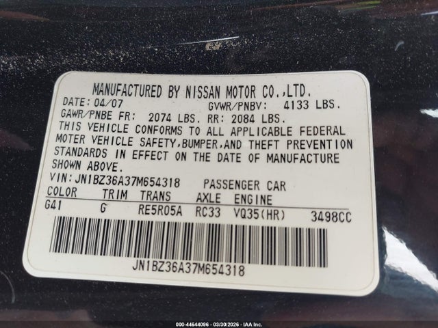 2007 NISSAN 350Z JN1BZ36A37M654318 Photo 8