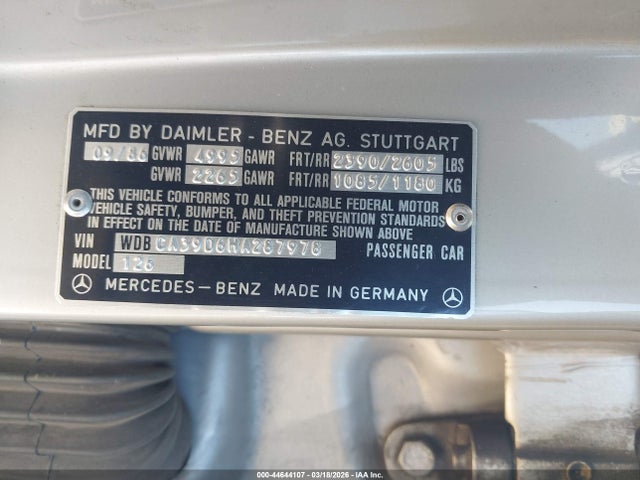Продажа на аукционе авто 1987 Mercedes-benz 560 Sel, vin: WDBCA39D6HA287978, номер лота: 44644107