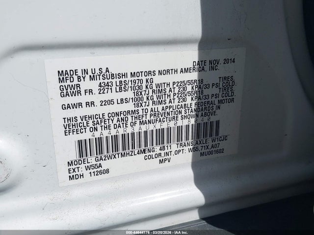 Aukcja sprzedaży 2015 Mitsubishi Outlander Sport Es, vin: 4A4AR3AUXFE018040, numer aukcji: 44644176