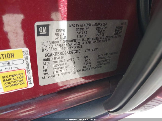 Продаж на аукціоні авто 2015 Buick Enclave Leather, vin: 5GAKRBKD2FJ379338, номер лоту: 44644177