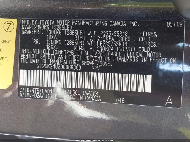 Продаж на аукціоні авто 2009 Lexus Rx 350, vin: 2T2GK31U29C068360, номер лоту: 44644189